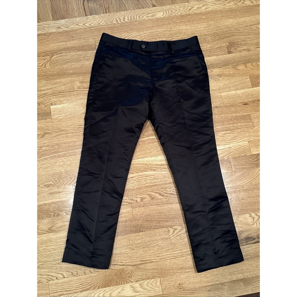 Giovanni Testi Mens Size 34R Slim Black Dress‎ Pants Satin Sheen